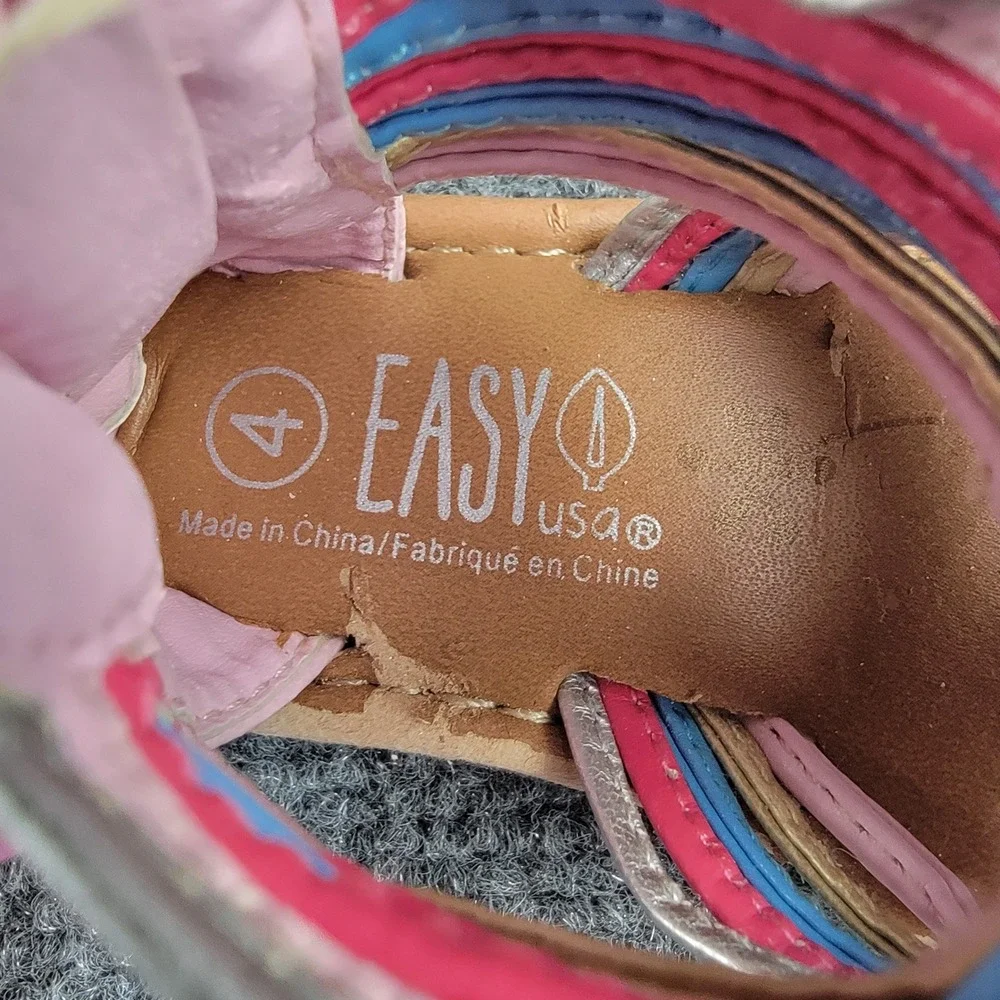 Easy USA Toddler Girls Size 4 Strappy Gladiator‎ Sandals Pink Blue BB8003